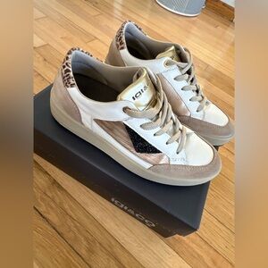 IGI & CO Gold Black Glitter Leopard White Beige Leather Sneakers Shoes
